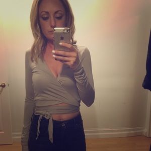 Delacy Wrap Top in Taupe